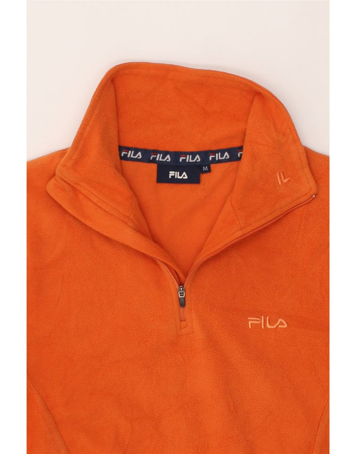 FILA Womens Zip Neck Fleece Jumper UK 12 Medium Orange Vintage Fila and Second-Hand Fila from Messina Hembry 