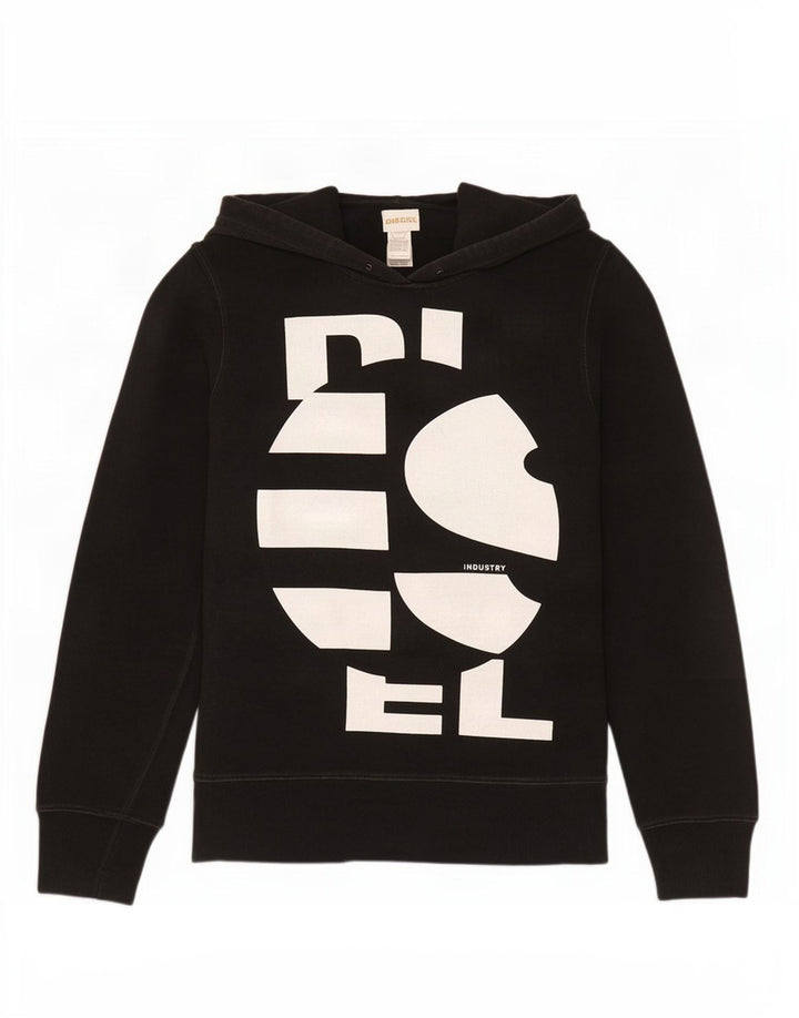Diesel Mens Graphic Hoodie Jumper Large Black Cotton