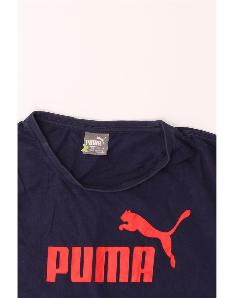 PUMA Mens Graphic T-Shirt Top Large Navy Blue Cotton Vintage Puma and Second-Hand Puma from Messina Hembry 