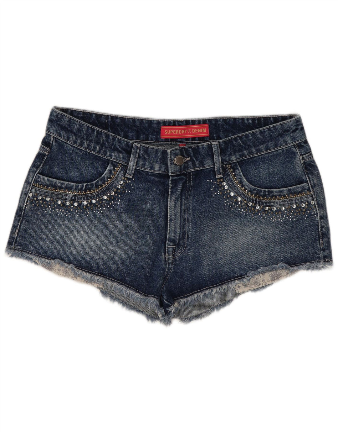Superdry Womens Low Waist Denim Shorts W30 Medium  Blue Cotton