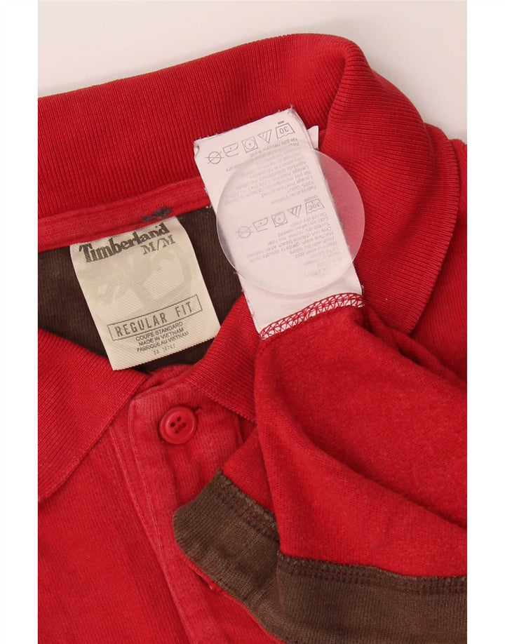 Timberland Mens Long Sleeve Regular Fit Polo Shirt Medium Red Cotton
