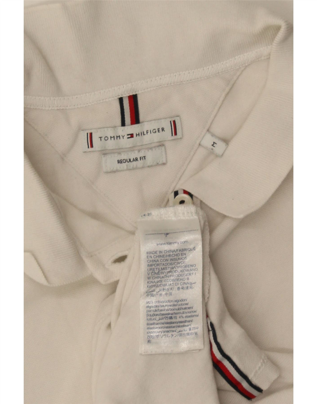 Tommy Hilfiger Womens Regular Fit Polo Shirt UK 14 Medium White Cotton