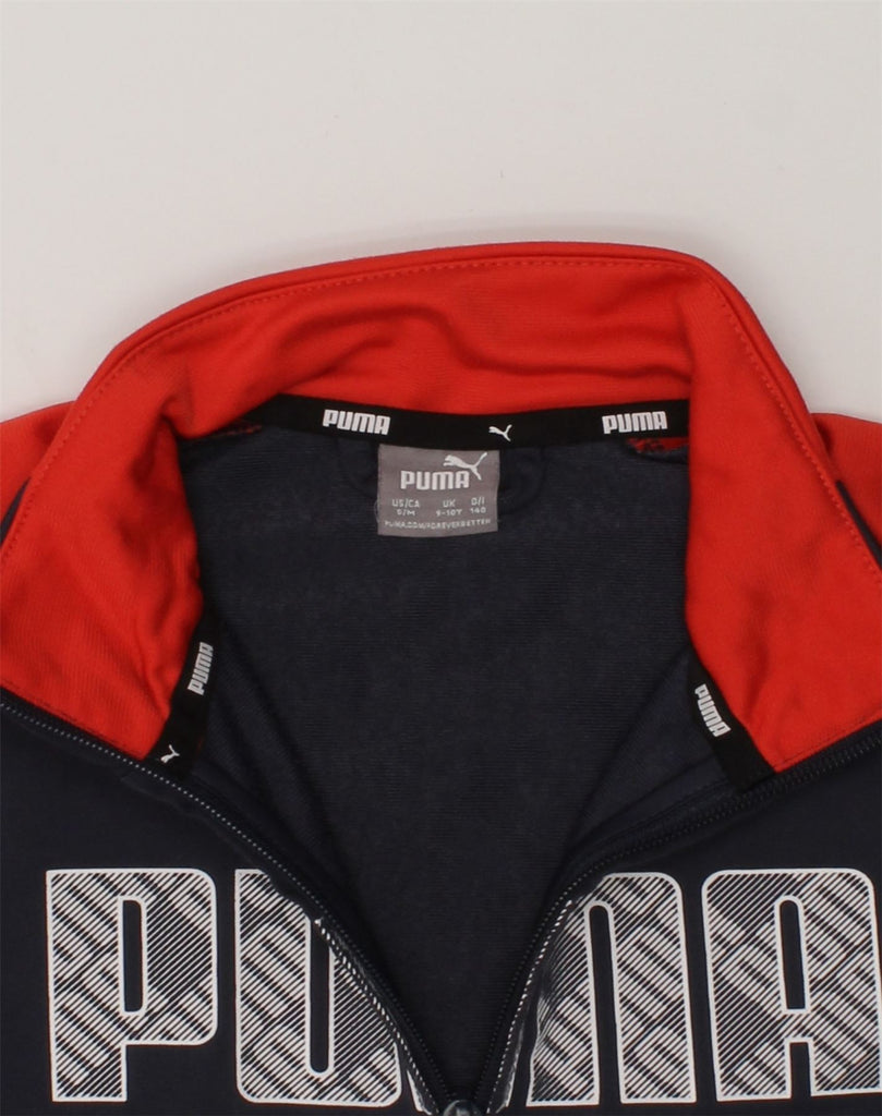 PUMA Boys Graphic Tracksuit Top Jacket 9-10 Years Navy Blue Colourblock | Vintage Puma | Thrift | Second-Hand Puma | Used Clothing | Messina Hembry 