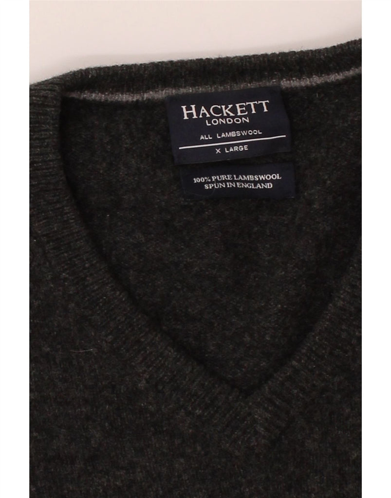 HACKETT Mens London V-Neck Jumper Sweater XL Grey Lambswool Vintage Hackett and Second-Hand Hackett from Messina Hembry 