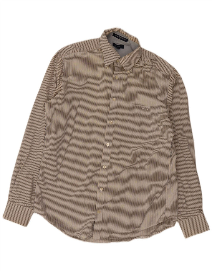 Gant Mens E-Z Fit Shirt Large Beige Pinstripe Cotton