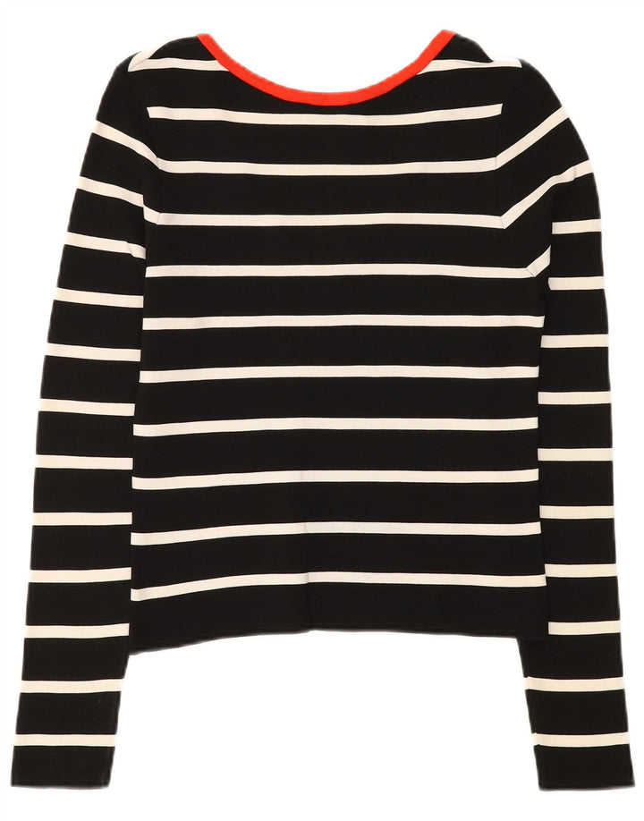 Zara Womens Top Long Sleeve UK 8 Small Black Striped Polyamide