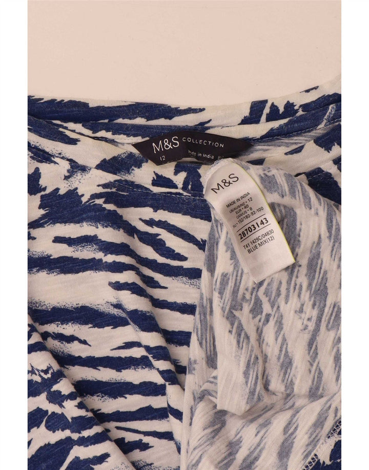 Marks & Spencer Womens Top Long Sleeve UK 12 Medium Navy Blue Animal Print
