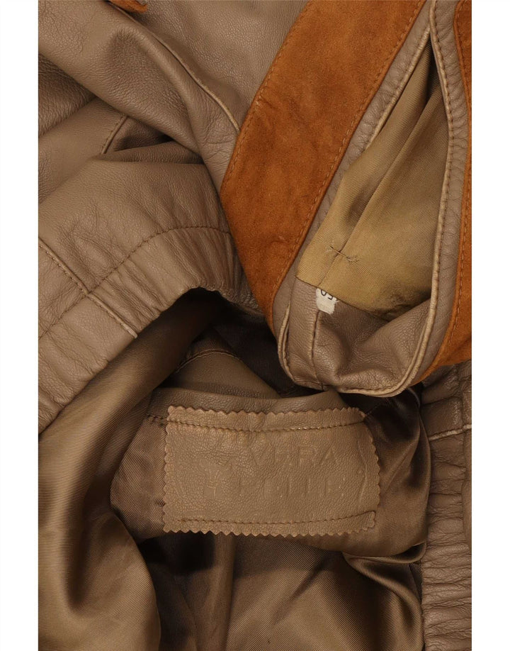 Vintage Womens Military Leather Jacket IT 50 XL Beige Leather