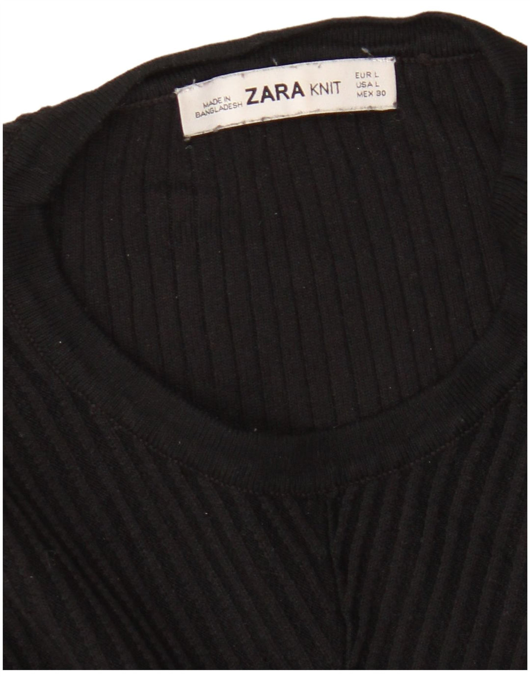 Zara Womens Crop Crew Neck Jumper Sweater UK 16 Large Black