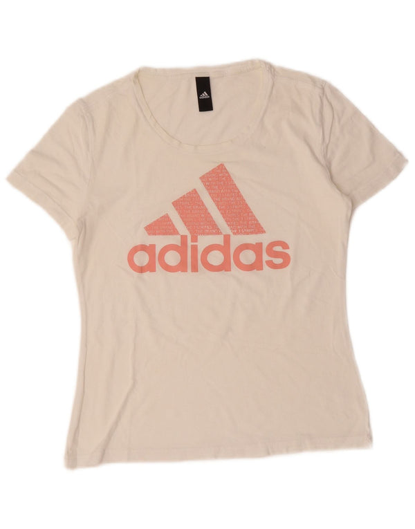 ADIDAS Womens Graphic T-Shirt Top UK 12 Medium White Cotton