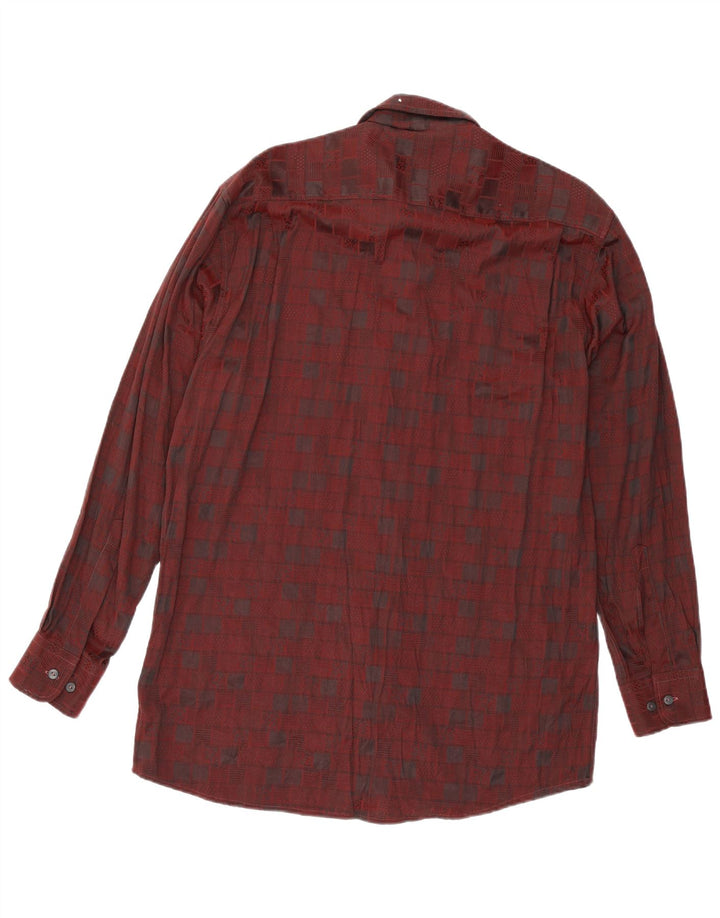 Canda Mens Shirt Size 39/40 Medium Burgundy Geometric Viscose