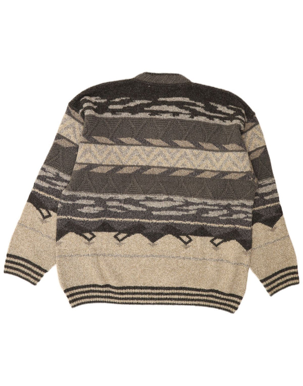 COMPASS CARD Mens V-Neck Jumper Sweater IT 52 Large Grey Geometric