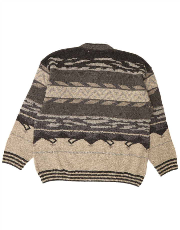 COMPASS CARD Mens V-Neck Jumper Sweater IT 52 Large Grey Geometric