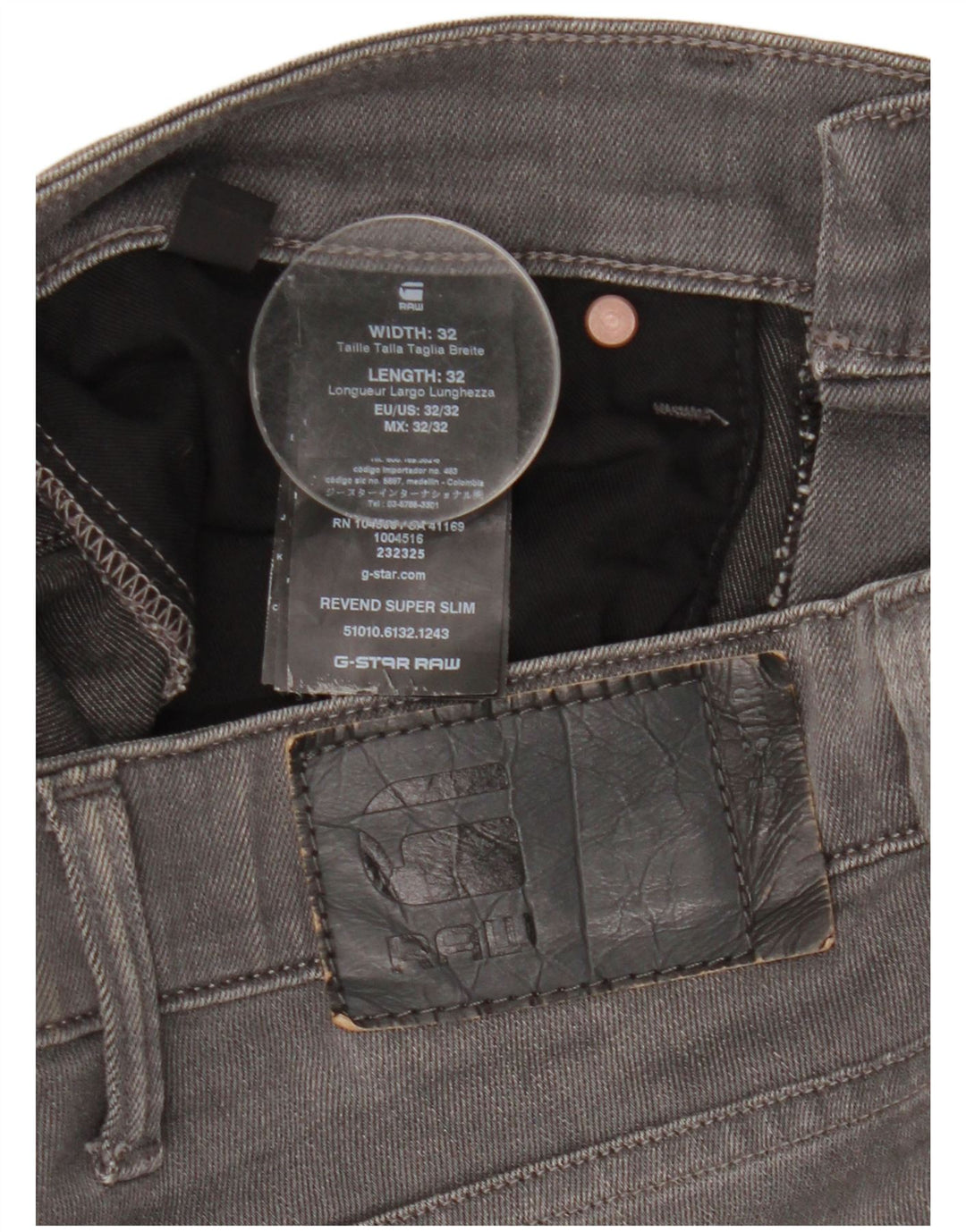 G-Star Mens Revend Slim Jeans W32 L27 Grey Cotton