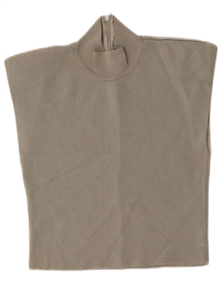 Zara Womens Crop Sleeveless Blouse Top UK 14 Large Grey Viscose