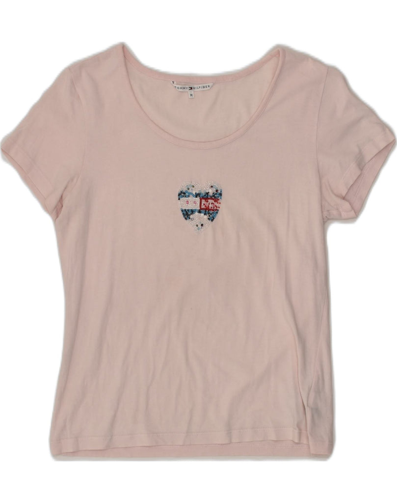 TOMMY HILFIGER Womens T-Shirt Top UK 12 Medium Pink Cotton | Vintage Tommy Hilfiger | Thrift | Second-Hand Tommy Hilfiger | Used Clothing | Messina Hembry 