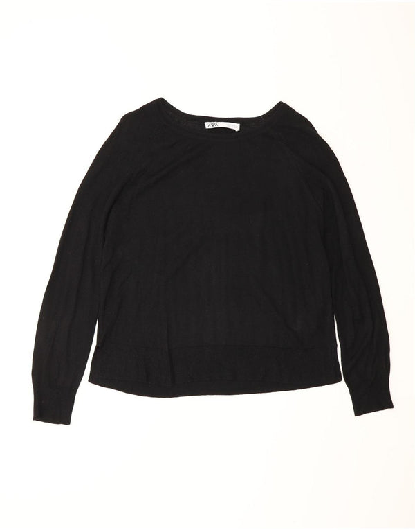 Zara Womens Oversized Boat Neck Jumper Sweater UK 10 Small Black Viscose