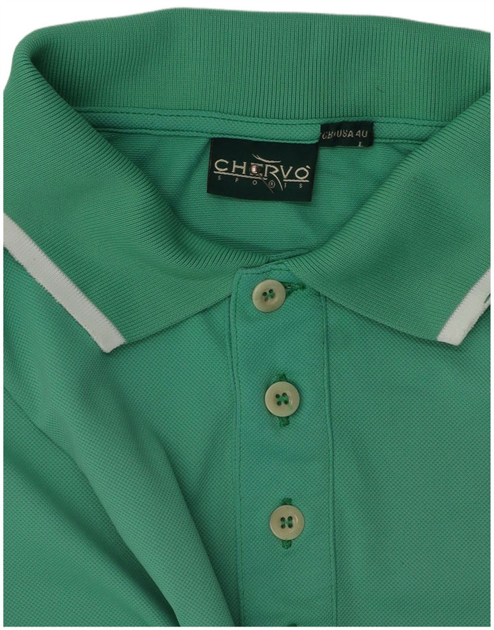 Chervo Mens Polo Shirt Large Turquoise Cotton