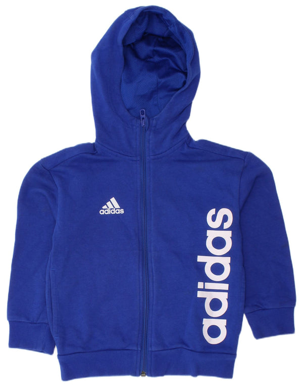 Adidas Boys Graphic Zip Hoodie Sweater 4-5 Years Blue Cotton