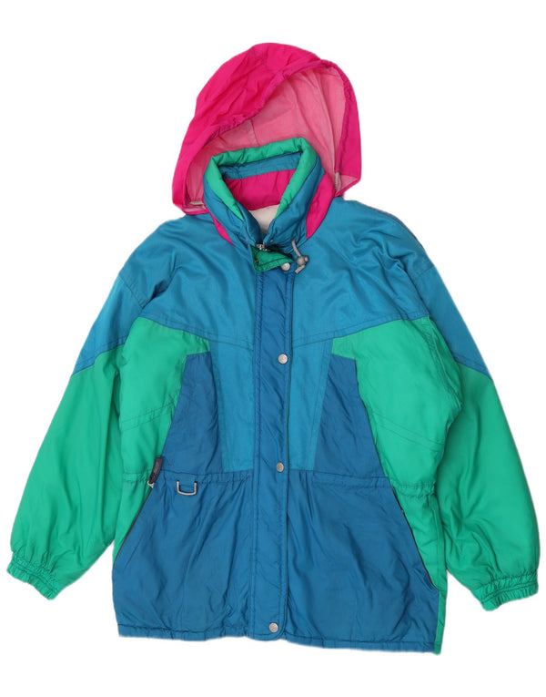 Gigi Rizzi Womens Hooded Loose Fit Ski Jacket IT 46 Large Blue Colourblock