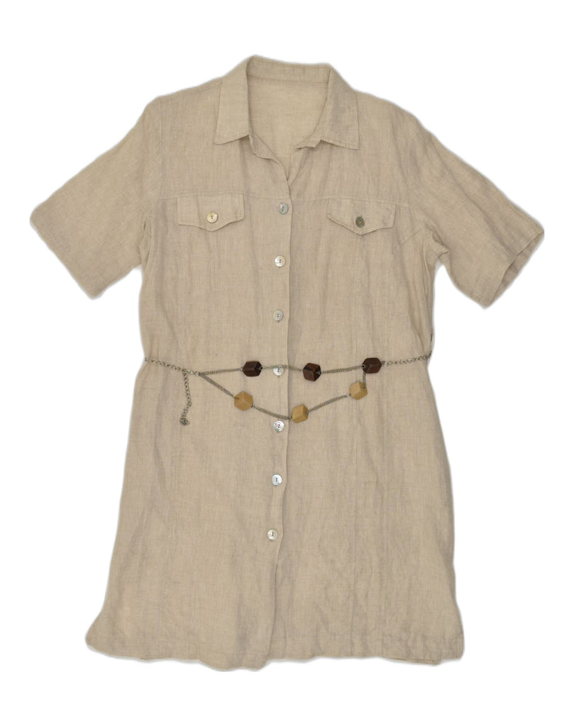 VINTAGE Womens Shirt Dress UK 16 Large Brown Linen | Vintage Vintage | Thrift | Second-Hand Vintage | Used Clothing | Messina Hembry 