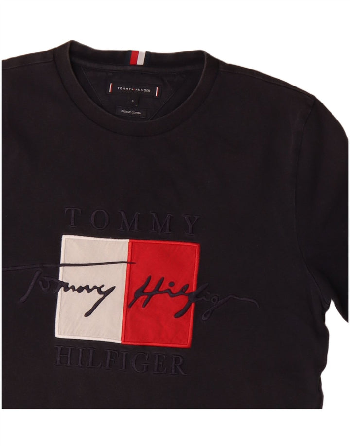 TOMMY HILFIGER Mens Graphic T-Shirt Top Small Navy Blue Cotton