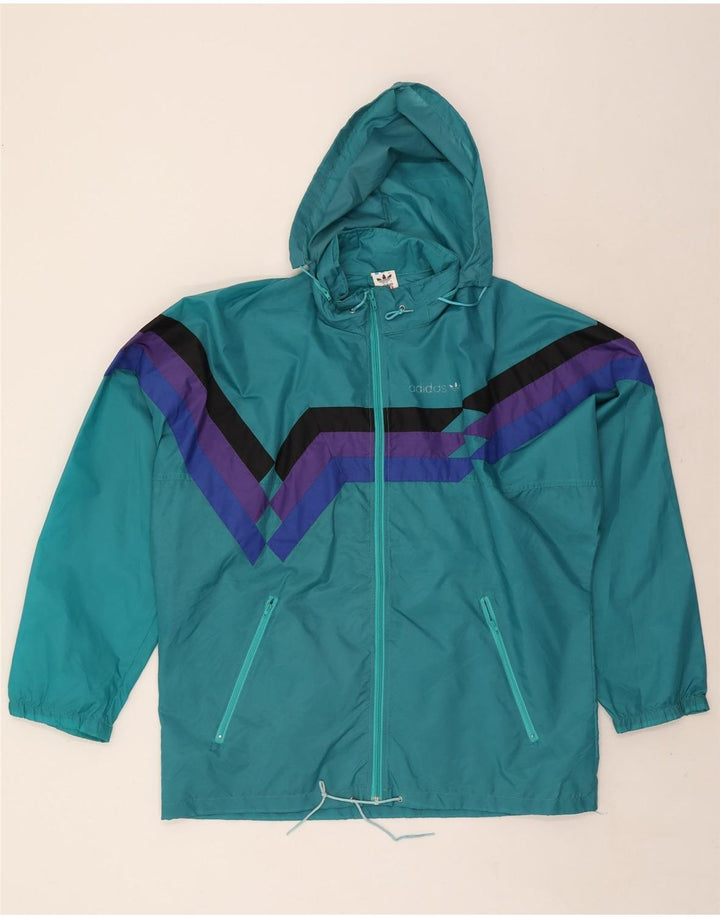 Adidas Mens Hooded Rain Jacket UK 38/40 Medium Turquoise Colourblock