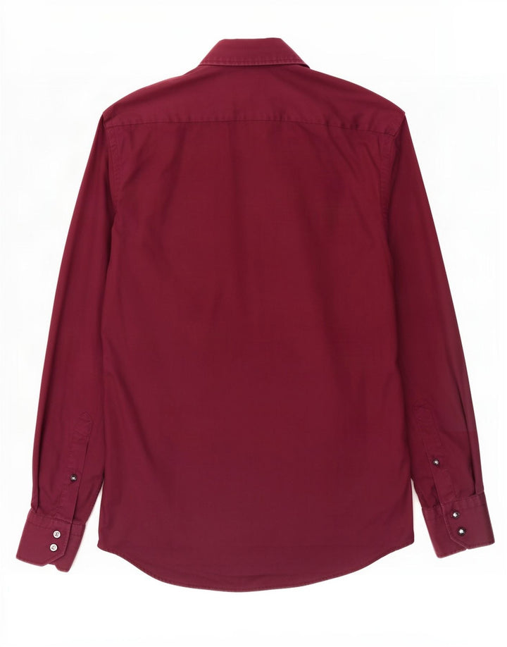 Hugo Boss Mens Regular Fit Shirt Size 38 15 Medium Burgundy Cotton