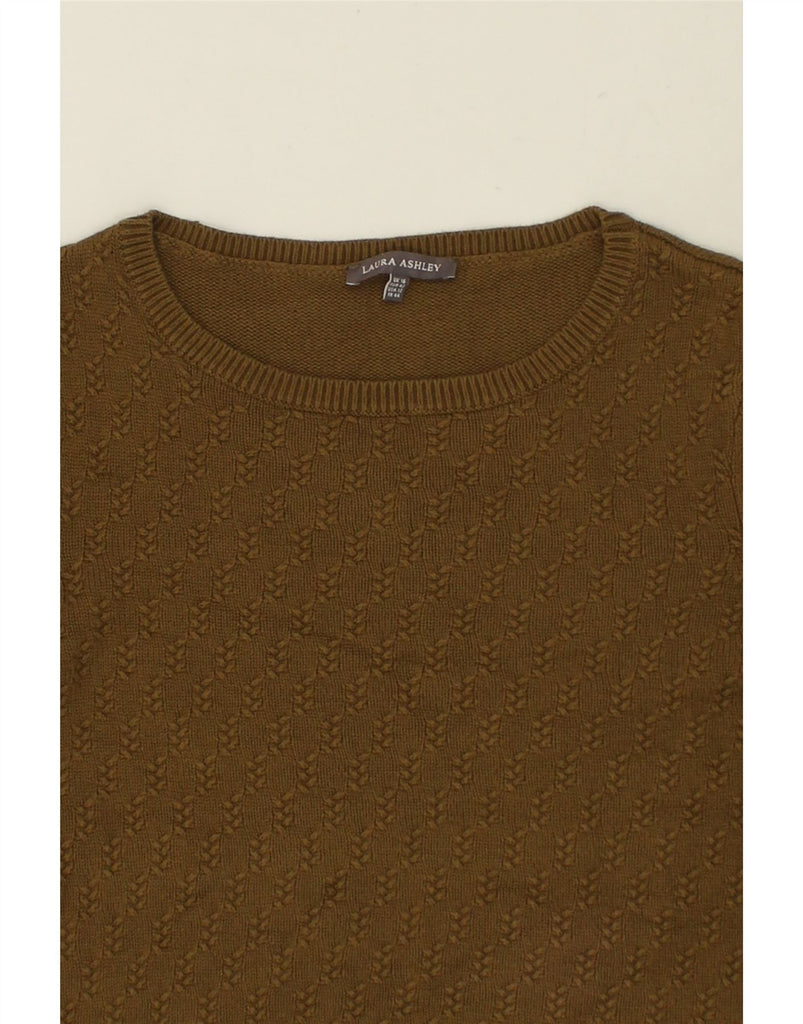 LAURA ASHLEY Womens Boat Neck Jumper Sweater UK 16 Large Khaki Cotton | Vintage Laura Ashley | Thrift | Second-Hand Laura Ashley | Used Clothing | Messina Hembry 