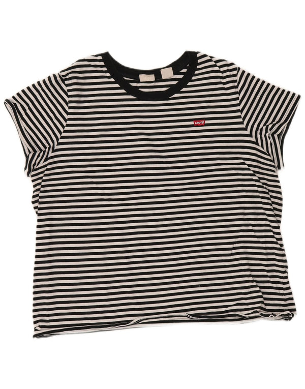 LEVI'S Womens T-Shirt Top UK 18 XL Black Striped Cotton