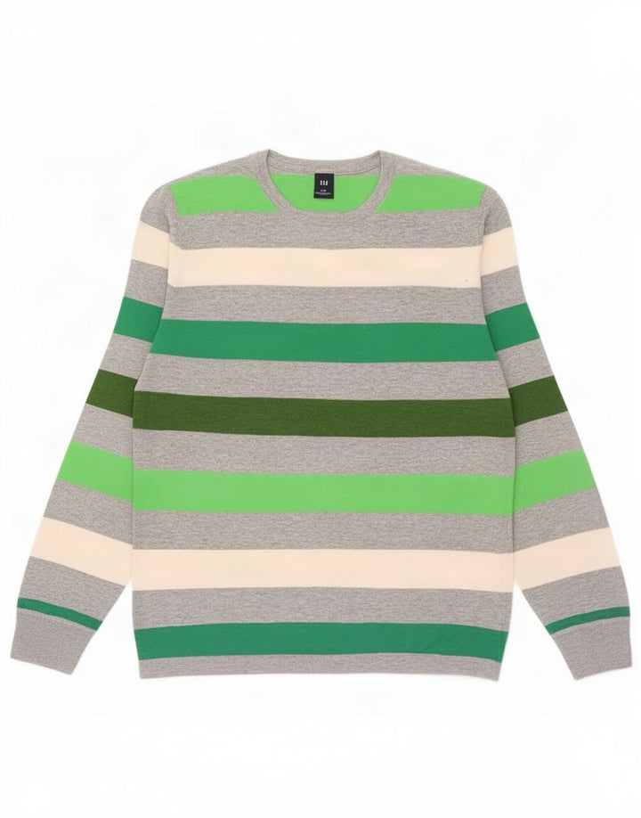 Gap Mens Crew Neck Jumper Sweater Large Multicoloured Striped Cotton