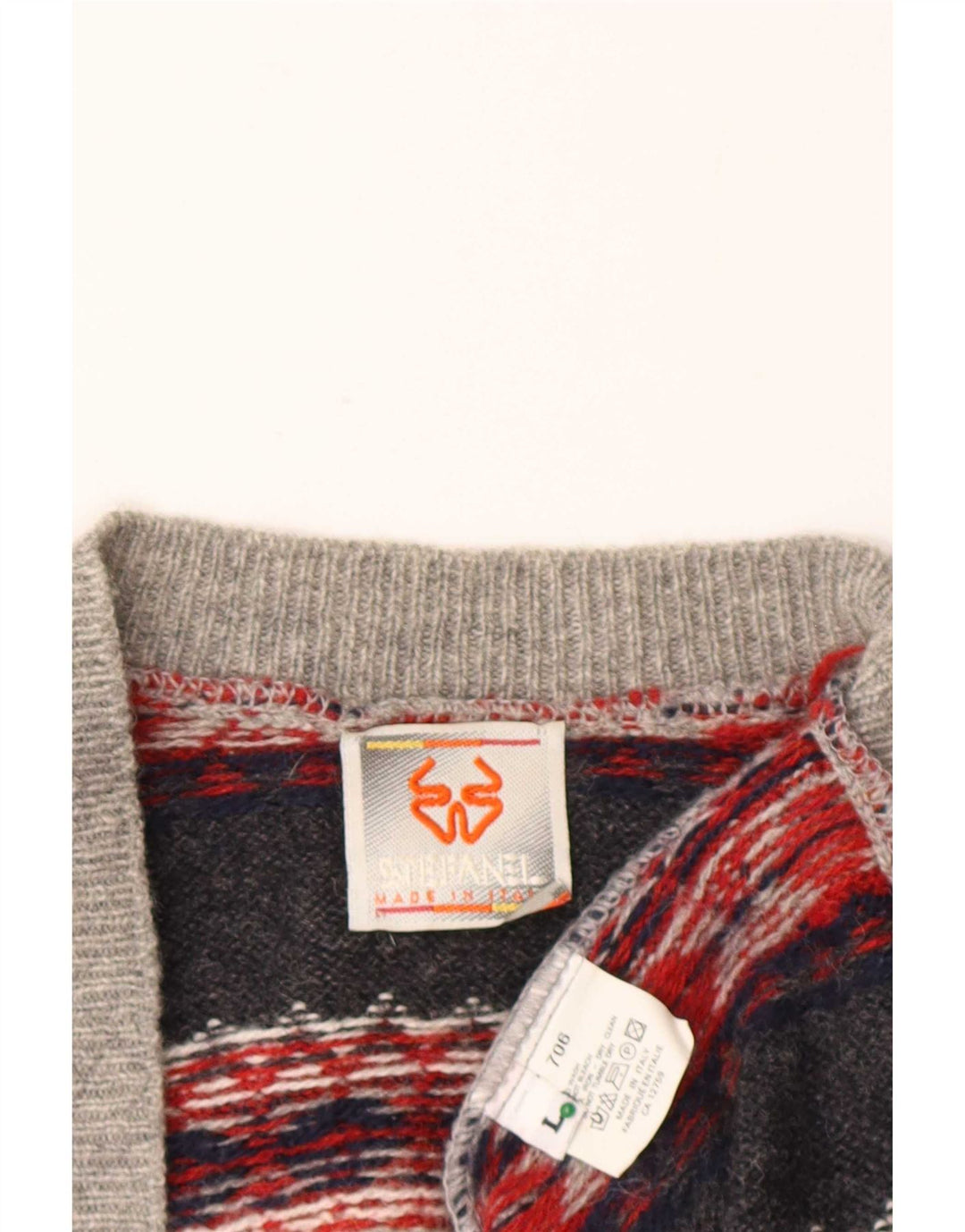 Stefanel Mens Cardigan Sweater Large Grey Fair Isle Wool