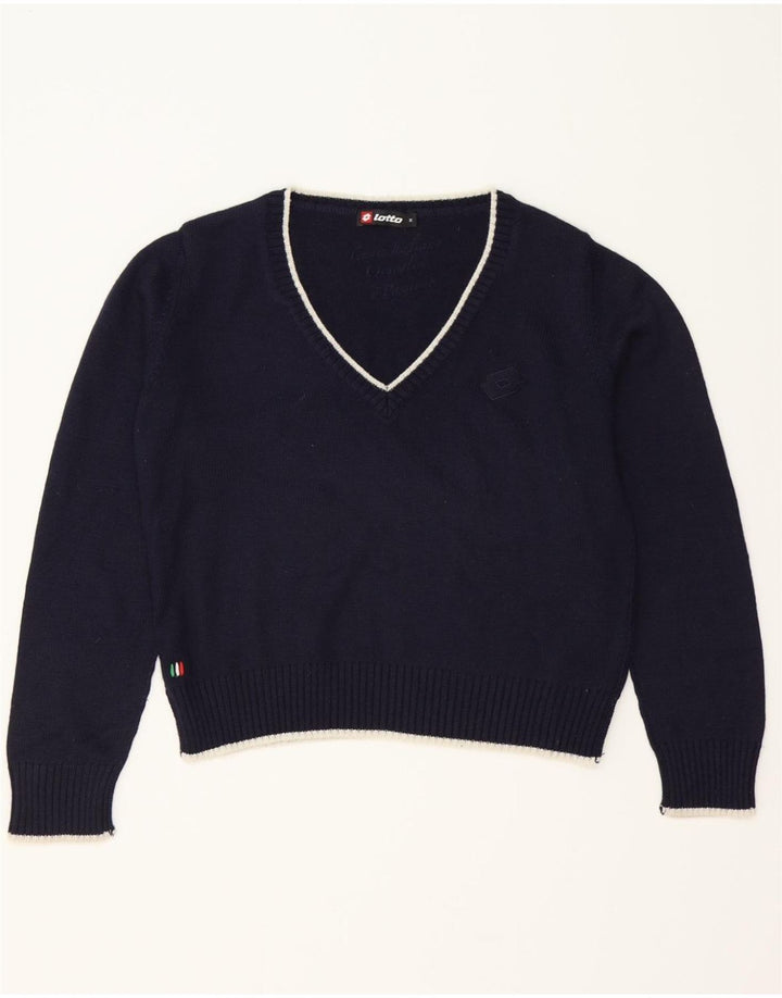 LOTTO Womens V-Neck Jumper Sweater UK 14 Medium Navy Blue Wool Vintage Lotto and Second-Hand Lotto from Messina Hembry 