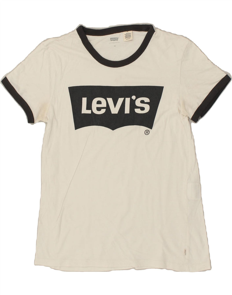 LEVI'S Womens Graphic T-Shirt Top UK 4 XS White | Vintage Levi's | Thrift | Second-Hand Levi's | Used Clothing | Messina Hembry 