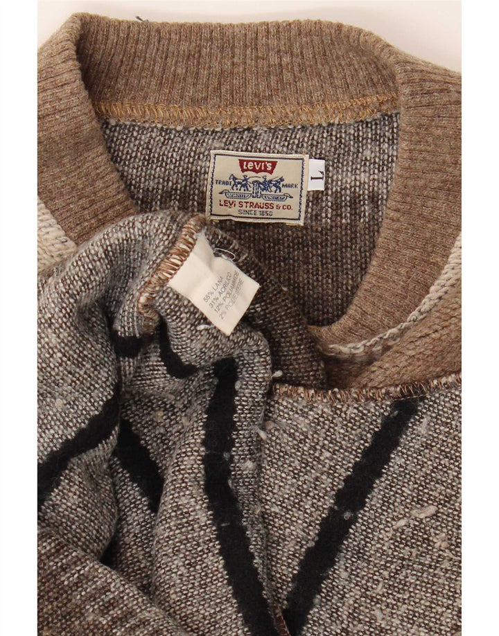 Levi's Mens Cardigan Sweater Large Brown Striped Virgin Wool