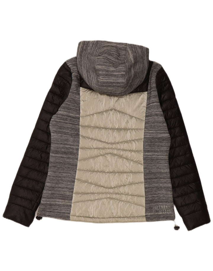 SUPERDRY Womens Hooded Padded Jacket UK 12 Medium Grey Colourblock