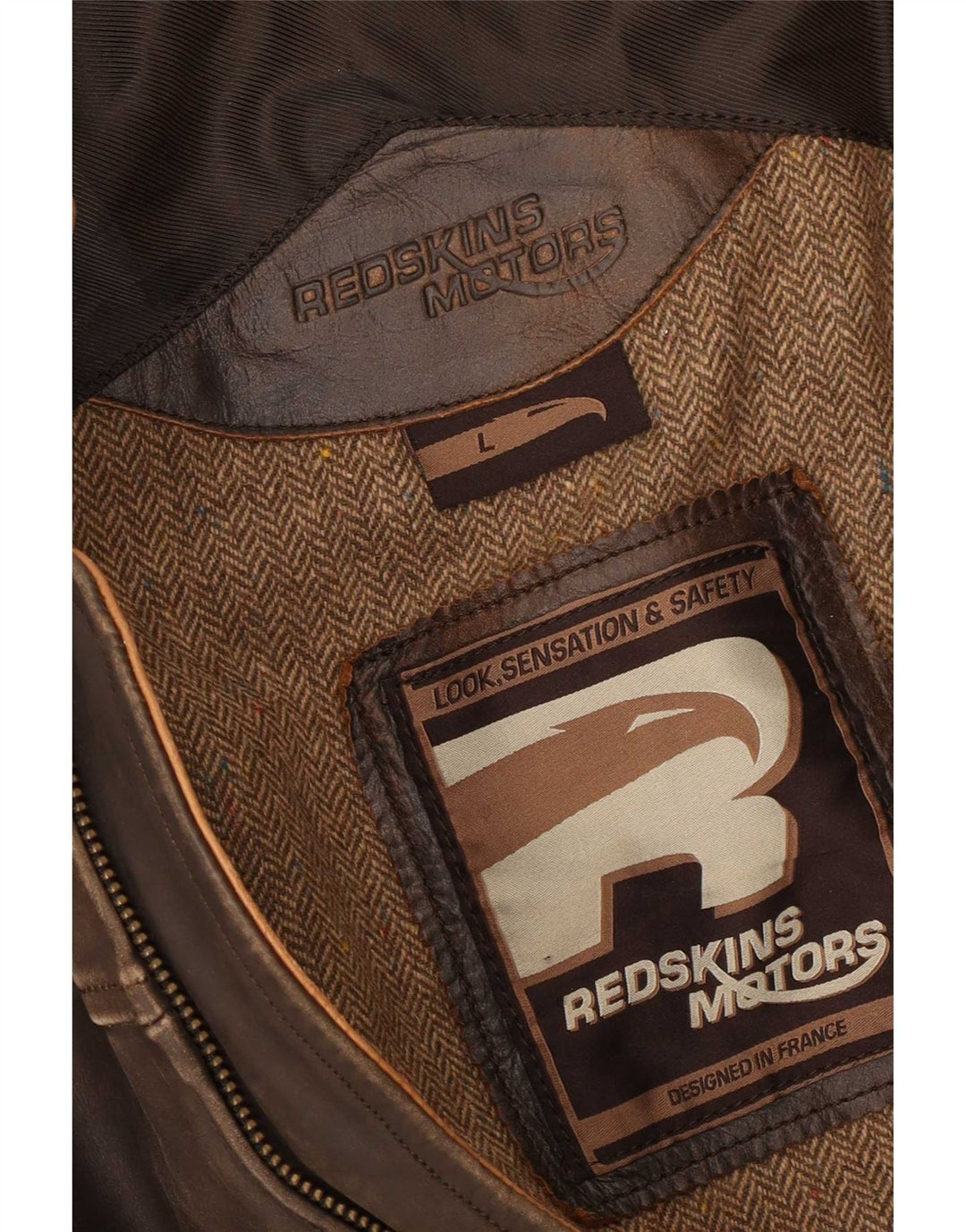 Redskins Mens Motorstyle Leather Biker Jacket UK 40 Large Brown Colourblock