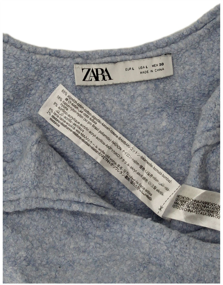 Zara Womens Crop Vest Top UK 14 Large Blue Cotton