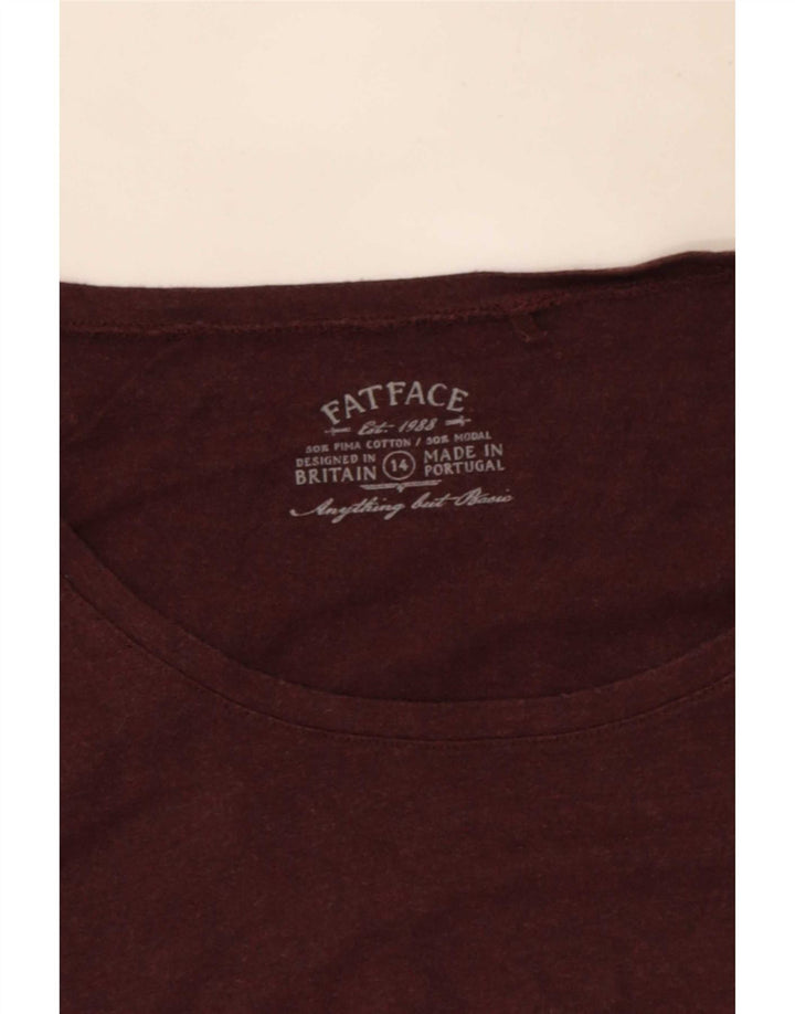 Fat Face Womens Top 3/4 Sleeve UK 14 Medium Burgundy Cotton