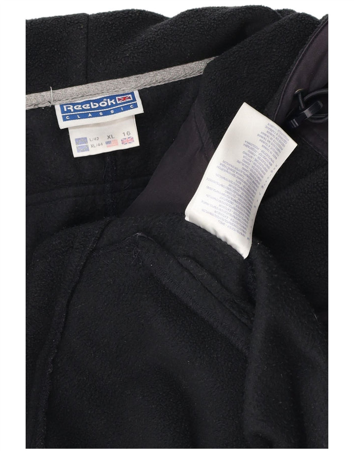 REEBOK Womens Oversized Fleece Jacket UK 16 Large  Black Colourblock