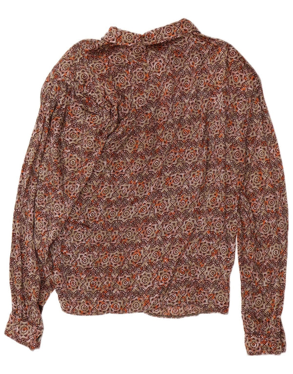 Vintage Womens Double Breasted Shirt Blouse UK 16 Large Brown Geometric