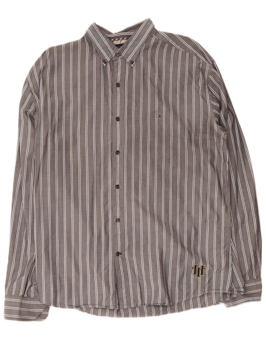 Tommy Hilfiger Mens Shirt XL Grey Pinstripe Cotton