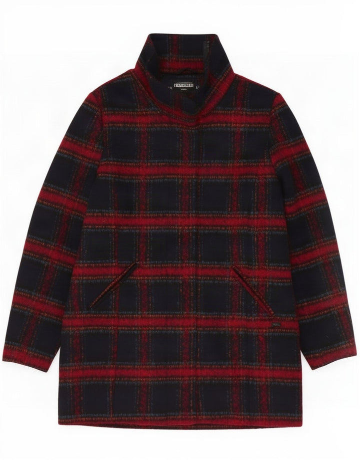 Paco Boutique Womens Overcoat UK 12 Medium Navy Blue Check Polyester
