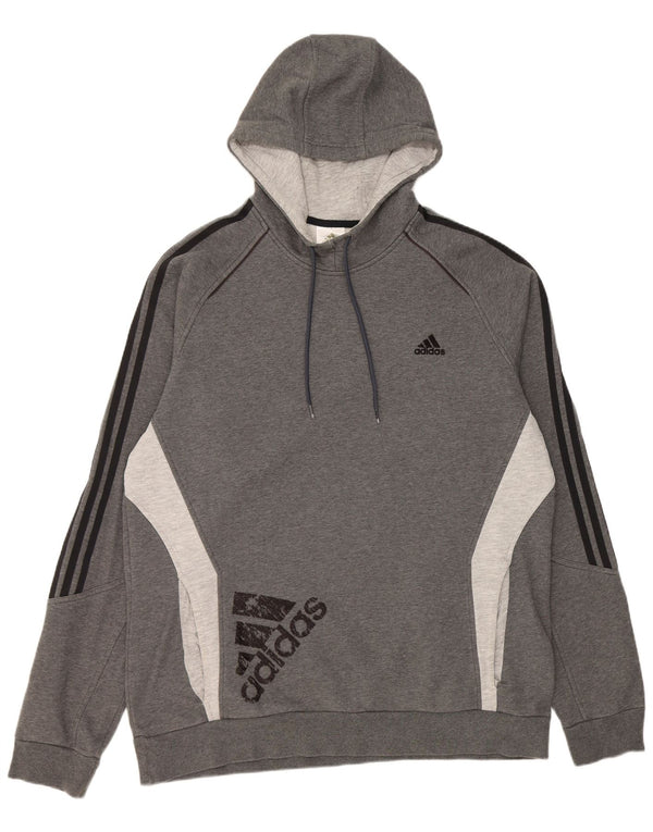 Adidas Mens Graphic Hoodie Jumper 2XL Grey Colourblock Cotton
