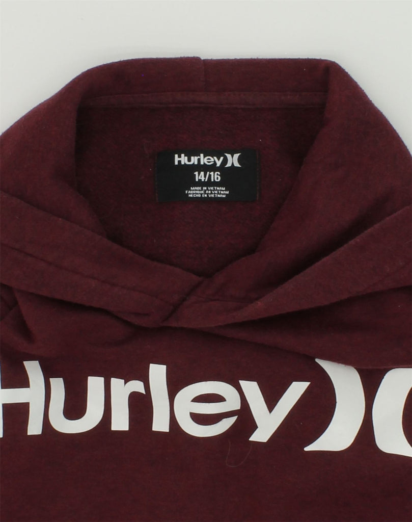 HURLEY Girls Graphic Hoodie Jumper 14-15 Years Burgundy Cotton | Vintage Hurley | Thrift | Second-Hand Hurley | Used Clothing | Messina Hembry 