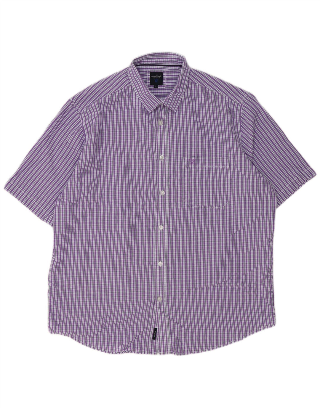 JAMES PRINGLE Mens Short Sleeve Shirt Large Purple Gingham Polyester