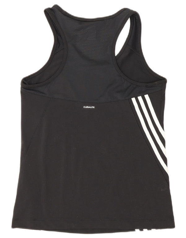 Adidas Womens Vest Top UK 12/14 Medium Black Striped Polyester Sports