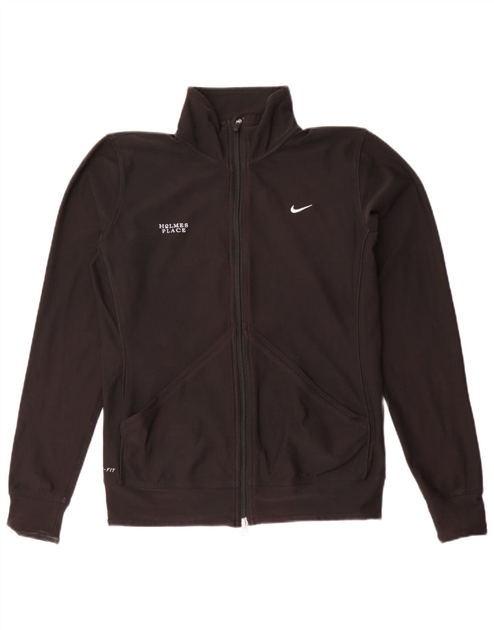 Nike Womens Graphic Tracksuit Top Jacket UK 14 Medium Black Polyester