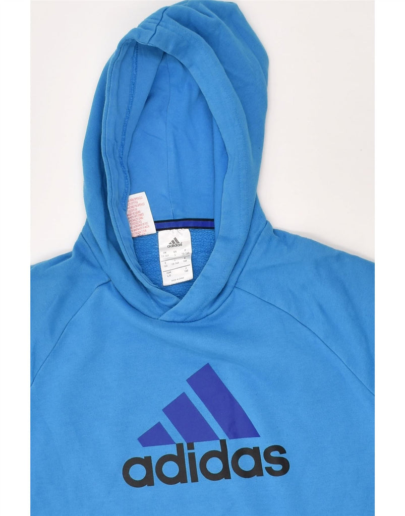 ADIDAS Boys Graphic Hoodie Jumper 13-14 Years Blue Cotton | Vintage Adidas | Thrift | Second-Hand Adidas | Used Clothing | Messina Hembry 