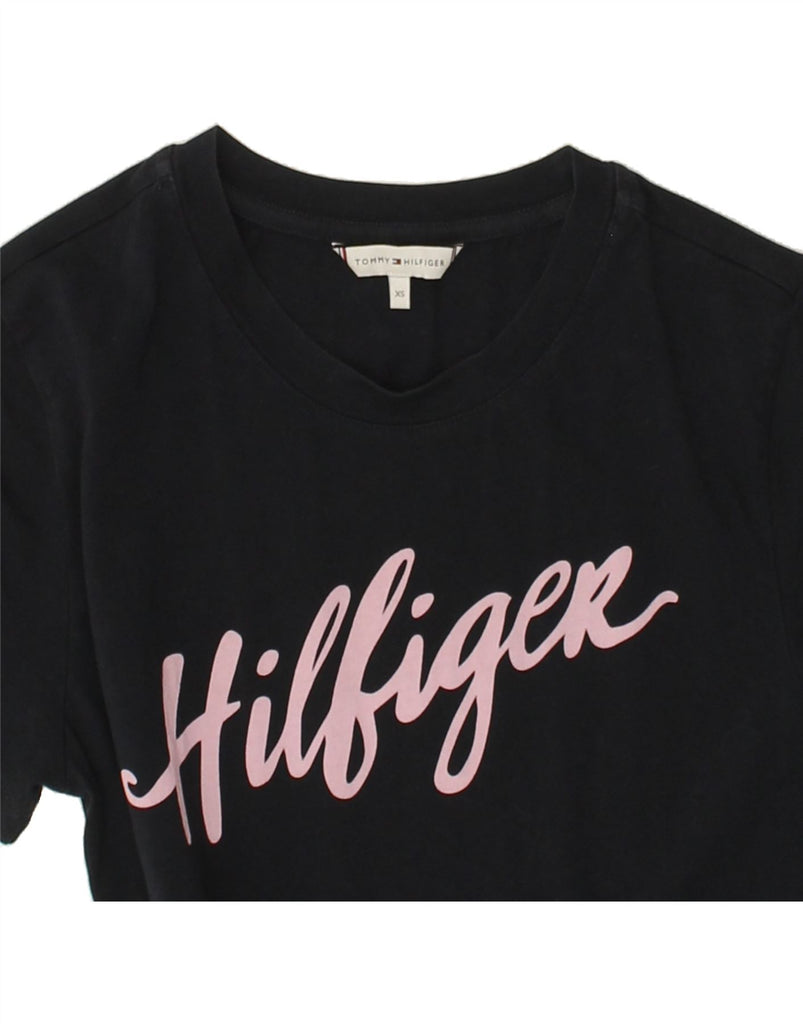 TOMMY HILFIGER Womens Graphic T-Shirt Top XS Navy Blue Cotton | Vintage Tommy Hilfiger | Thrift | Second-Hand Tommy Hilfiger | Used Clothing | Messina Hembry 